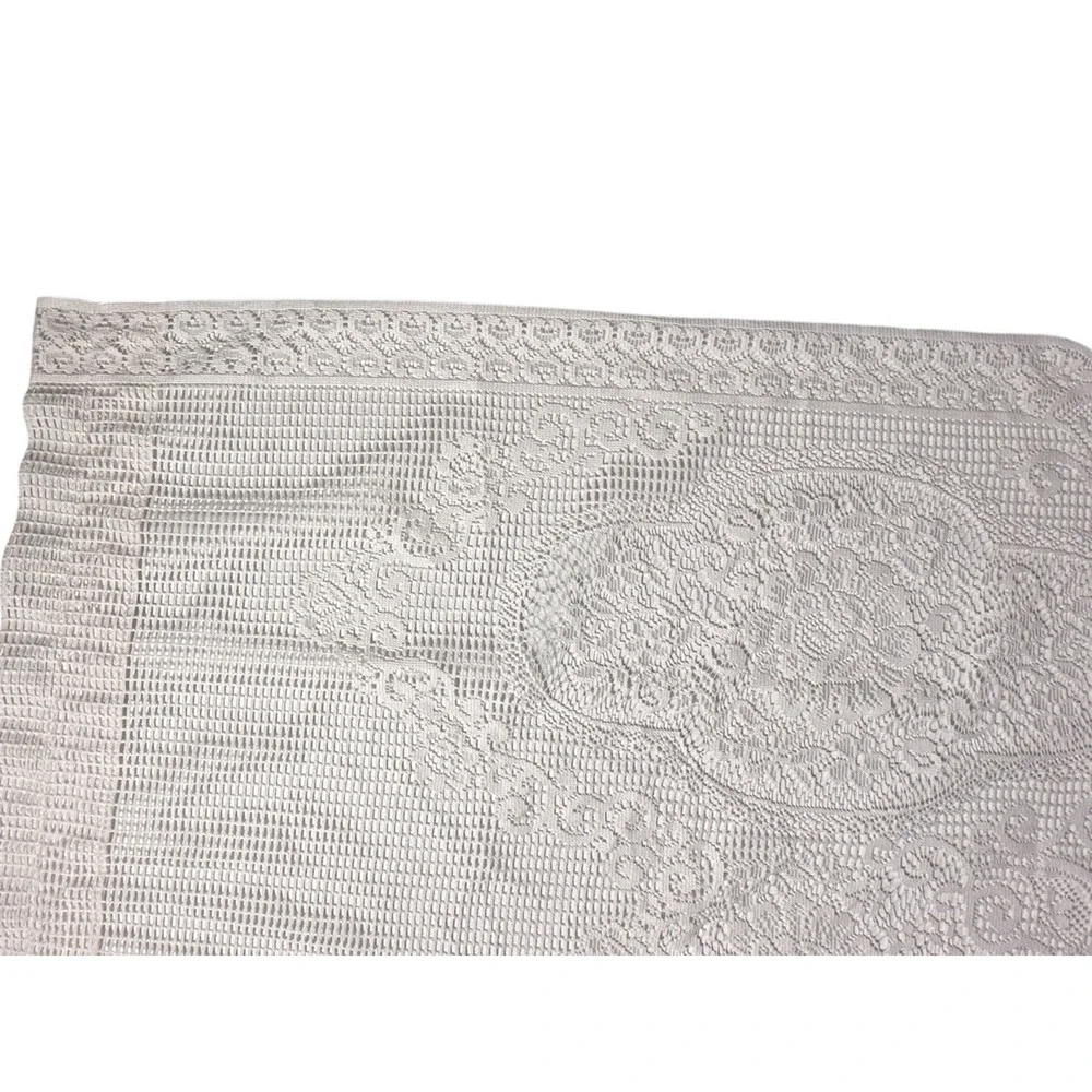 Pair Vintage Sear Swag Valances White Lace Short Curtains Left & Right Scalloped